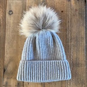 Angora Blend Hat with Genuine Fur Pom Pom